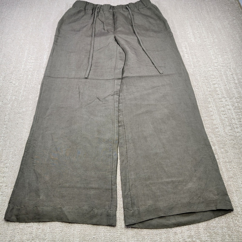 Wide Leg Linen Pants Women Small Boston Proper Malibu Green Elastic Waist Boho